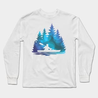 Blue Abstract Kayaker Silhouette Long Sleeve T-Shirt